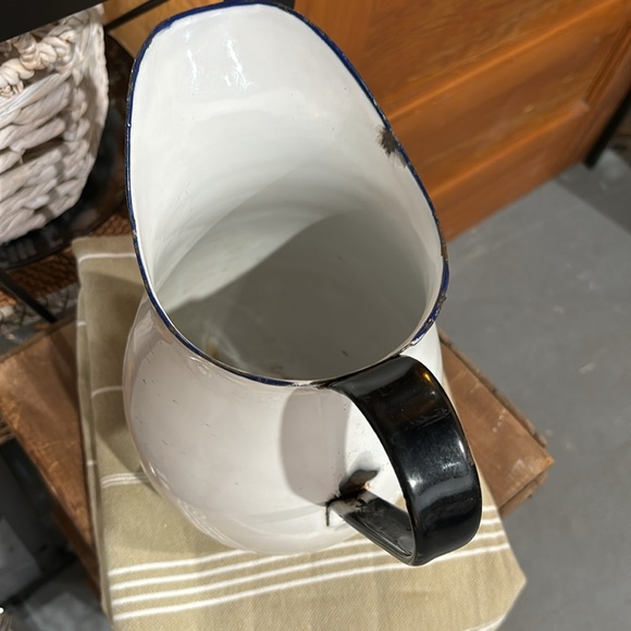 Vintage antique white enamel pitcher. 11 in high - Picture 2 of 5